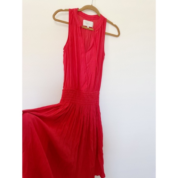 Brochu Walker Francine Crinkle Gauze Midi Dress Vermillion Red XS - Picture 7 of 8
